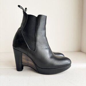 John Fluevog Paglia Black wedge Heels Leather Boots 8